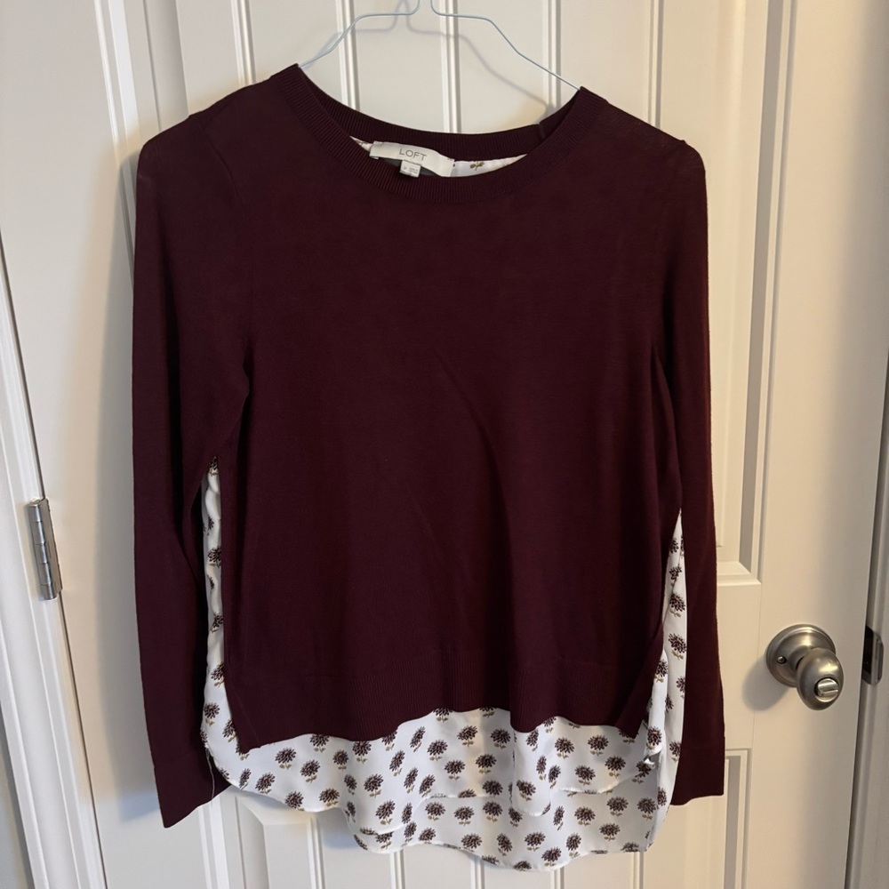 LOFT Women's Burgundy Layered Top Size M